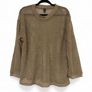 Dazy Olive/Army Green Mesh Knit Crochet Oversized Long Sleeve Boho Top Size L